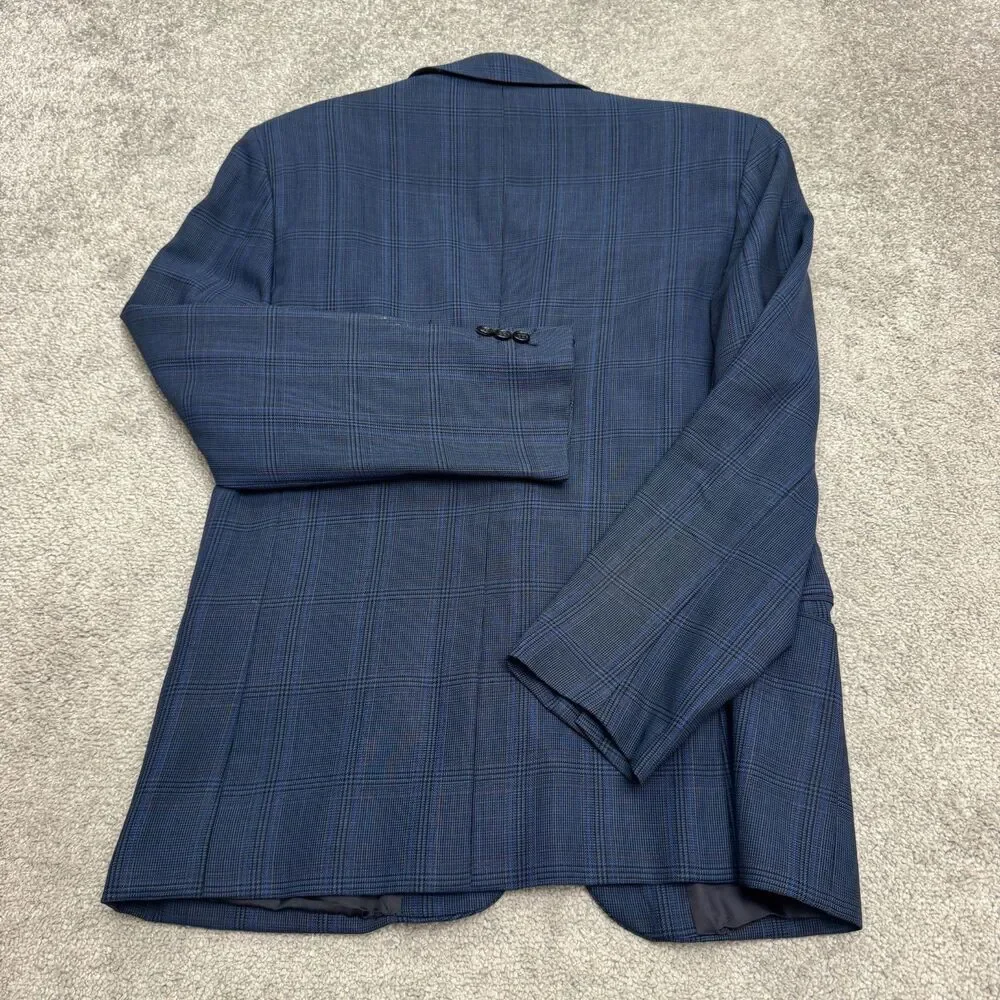 Vintage 80s Boss Hugo Boss Corleone Wool Suit Blazer Jacket Mens 38S Blue Plaid